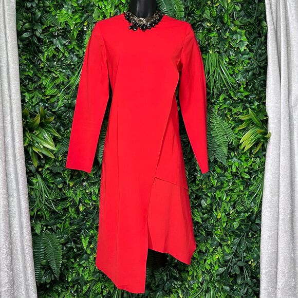 COS Dress Women US 2 EU 34 Red Asymmetric A Line‎ Layered Round Neckline 2255 - Picture 1 of 9
